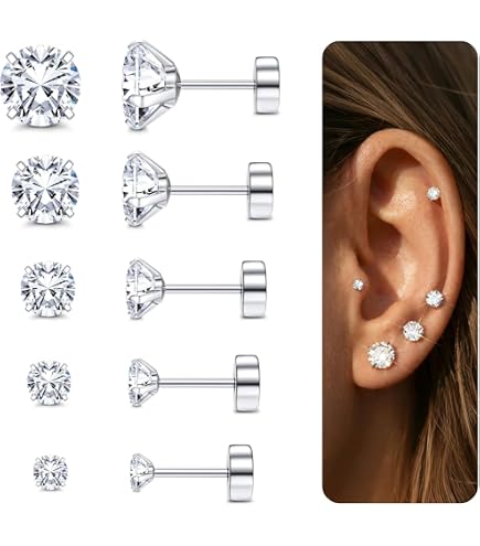 4 Paia Orecchini In Titanio YADOCA Con Zirconi Cubici, 3/4/5/6 Mm, Ipoallergenici, Senza Nichel, Per Uomo E Donna, Orecchie Sensibili, Argento