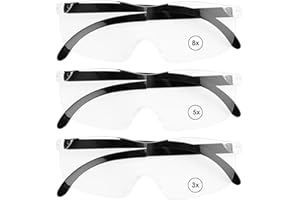 QINGCMING 3Pcs Lunette Loupe de Lecture Grossissante 300%, 500% et 800%, Anti Lumière Bleue, Loupe pour Bijoutier, Artisanat, TR90, Porte-Lunette Idéale pour Seniors, Réparations Montres, Couture