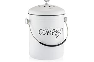 RED FACTOR Deluxe Seau Compost Inodore en Acier Inoxydable pour Cuisine - Poubelle Compost Cuisine - Comprend Filtres à Charbon de Rechange (Designer Blanc, 5 litres)