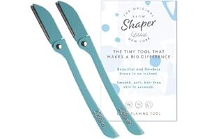 Lilibeth of New York Original Brow Shaper - Foldable Eyebrow Trimmer & Facial Hair Removal Device - Peach Fuzz Remover - Dermaplaning Tool for Women - Pack of 2 - Aqua