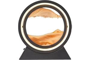 MENAYODA Tableaux de sable à tourner, 3D - Art de sable fluide avec veilleuse LED - Image de sable mobile de 10" - Cadre en verre rond pour bureau, salon, décoration de bureau (orange)