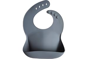 Mushie Baby Silicone Bib | Adjustable Fit Waterproof Bibs | Easy Wipe Baby Feeding Bibs | 4 Adjustable Sizes with Deep Front Pockets | 100% BPA and Phthalate Free