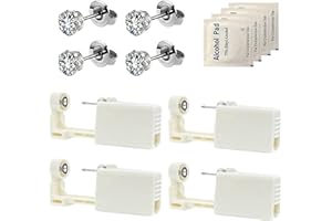 Dzxin Kits de perforación, 4 piezas de pistola de perforación de oreja, kit de pistola desechable para perforación de oreja con tachuelas, kit de pistola de perforación de nariz de seguridad (plata)