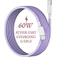 (60W) Charger For Google Pixel 9 / 9 Pro XL Fold Pixel 8a/Pixel 8/Pixel 8 Pro Pixel 7/7 Pro/7a Pixel 6/6 Pro/6a Cable USB C to USB C Cable Type C Fast Charging Pixel 9 Phone Charger Cable (PURPLE)