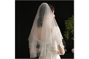 DISHOWME Velo de novia de 2 niveles lazo de novia cinta cabeza de catedral velo de novia tul suave borde cortado punta de los dedos accesorios para el cabello con peine para mujeres novias (Blanco D)