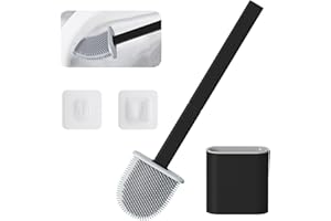 ACXILEXY Escobilla de Inodoro y Soporte, Escobillas De Baño de Silicona con Soporte de Secado Rápido, Cepillos con Cerdas Flexibles, Montado en la Pared Escobillero para la Limpieza del Baño