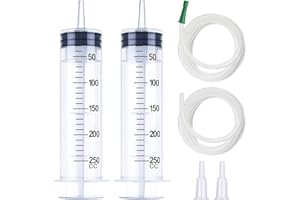 JRJRN 2 Pezzi Siringhe Sterili per Misurazione di Liquidi, 250ML Siringhe Senza Ago con Tap, Siringa di Plastica con Tubo, Siringa Aspira Liquidi per Industria, Laboratorio e Giardino