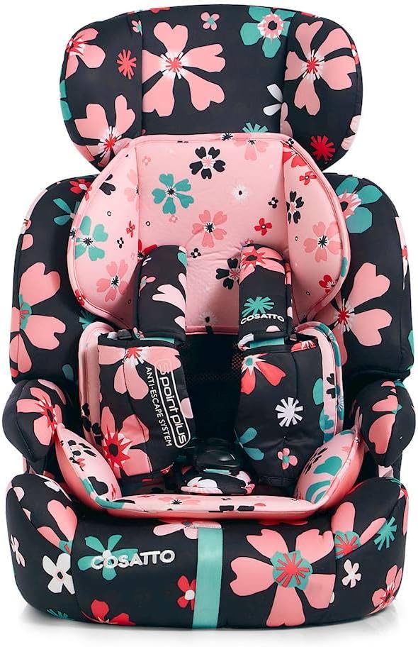 Cosatto Zoomi Toddler Car Seat & Booster Seat | 9 Months-12 Years | 5 Point Anti-Escape Harness, Adjustable Headrest, Removable Washable Covers - Forward Facing for Group 123 (Paper Petals)