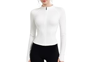 EIISSION Chaqueta Deportiva Mujer con Agujeros para Pulgares Ropa Running Chaqueta Ligera Sweatshirt Sudadera Mujer Sin Capucha Ropa de Deporte Cortavientos Running Negro Blanco