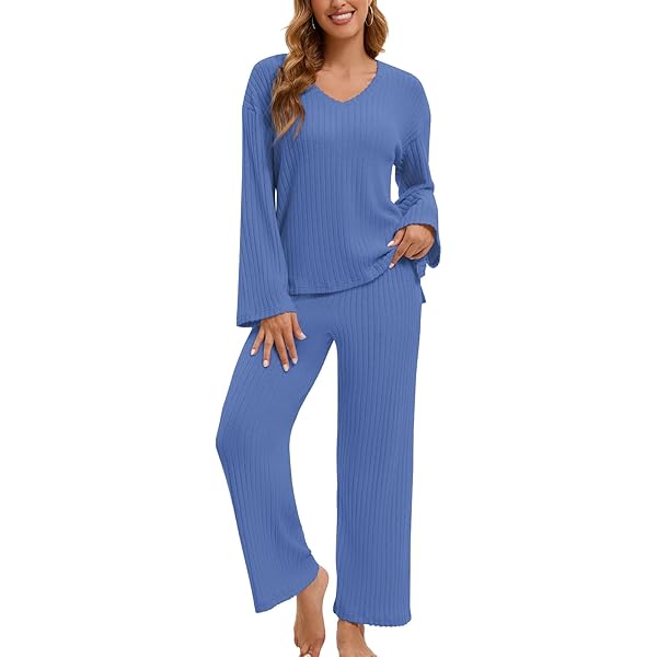 REORIA Vrouwen Katoen Lounge Wear Sets V-hals Trainingspak Set Lange