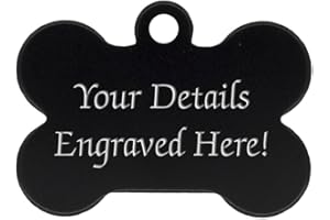 Atlantic Crafts Bone Shaped Pet Tags - 38mm Wide - 9 Colours To Choose From, Free Engraving (Black)