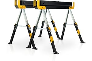 COSTWAY 2 x höjdjusterbar arbetsbock, lastkapacitet upp till 1180 kg, vikbar sågpock, halkfri PVC-ovansida, bärbar underställning med handtag, vikbar byggnadsställningsbock (gul +
