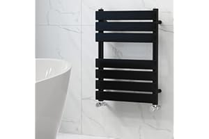NRG Bathroom Flat Panel Heated Towel Rail Radiator Modern Central Heating Warmer Wall Mounted Ladder Rad 650×500mm Black