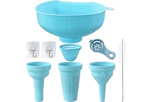 Cyiecw Entonnoir de cuisine, entonnoir multifonction 4 en 1 avec ensemble de passoire, entonnoir à confiture en plastique alimentaire, grand et petit tunnel