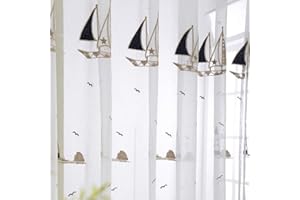 Lsimeru Kinder Vorhang Transparent Jungen Mädchen Segelboot Muster 140x260 Lang Voile Vorhäng Gardine Kräuselband Fensterschals Lichtdurchlässige Babyzimmer