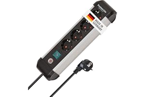 Brennenstuhl Premium-Alu-Line Steckdosenleiste 4-Fach/Steckerleiste aus hochwertigem Aluminium (Mehrfachsteckdose mit Schalter und 1,8m Kabel, Made in Germany)