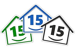 RUBIGO 3 x Bin Numbers for Wheelie Bins, 1-99, 15cm ‘Happy House’ Colour Design Dustbin Stickers, Easy Application Stick On Number Stickers - Weatherproof Self Adhesive Vinyl – Blue, Black and Green (15)