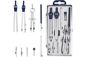 OLRWSLG 7 Pcs Metal Compass, Premium Metal Drafting Compasses Professional Compass Drawing Compasses Set Precision Compasse with Lock Wheel Extra Lead Refills Geometry Precision Tool Set for School