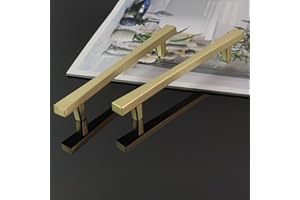 Pexintek 6 Pack Cabinet Handles Golden Modern Furniture Handles, 96mm Hole Spacing Door Handles Kitchen Drawer Handles Vintage Handles for Kitchen Cupboards, Chest of Drawers (Brushed Light Gold)