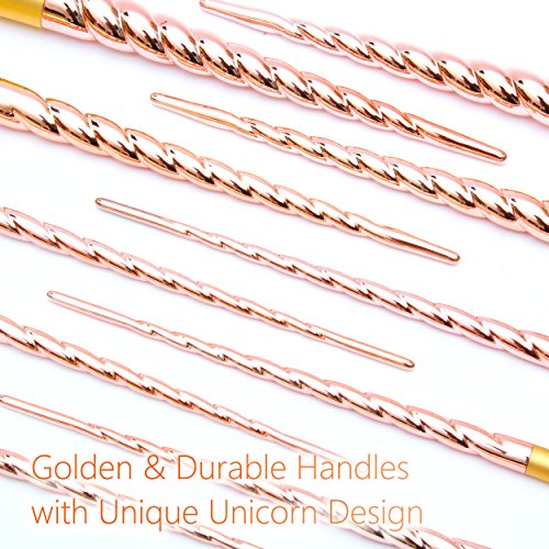 Qivange Makeup Pinselset Einhorn Schminkpinsel Foundation Lidschatten Blending Pinsel Pulver Concealer Kontour fächerförmige Pinselset (10pcs, Gold) - 3