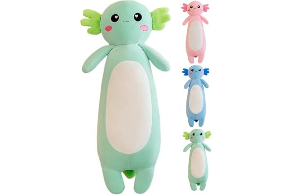 Kekeso Axolotl Peluche, Axolotl Coussin Long Oreiller, Mignon R Ose Axolotl en Peluche d'animaux pour Filles et GarçOns Peluche Salamandre Cadeau de NoëL(Green, 80cm/31.49inch)