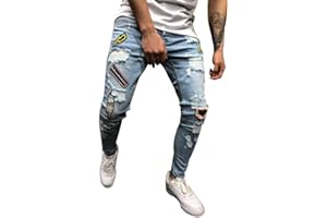 LAOLUO Jean Troué Homme Mode Skinny Slim Fit Pantalon Denim Styles Déchiré Sport Trousers avec Fermeture Éclair Casual Mode Survetement Pants Jogging Trekking Outdoor Travail Cargo Vintage Sweatpants