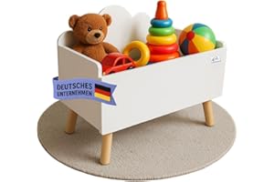 Coemo Spielzeugkiste Weiß Kinderzimmer LILO 28x58x44 cm – Aufbewahrungskiste mit Wolkenoptik, robuste MDF-Konstruktion, Holzfüße, skandinavisches Design, abgerundete Ecken, leicht zu reinigen