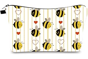 FAVORTALK Cosmetic Bags Portable Makeup Bag with Bee Print Lovely Animal Print Toilet Bag Make Up Bags with Zippers Travel Portable Cosmetic Pouch for Women and Girls - B1131