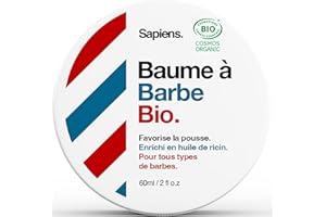 Sapiens Barbershop Baume Barbe Homme BIO 60ml - Soin Barbe Homme Fabriqué en France Certifié ECOCERT - Cire Barbe et Moustache au Beurre de Karité et Huile de Ricin BIO