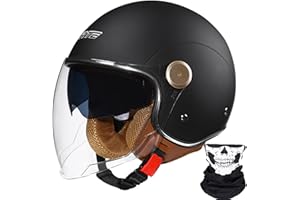 STRTG Open Face Motorcycle Vespa Helmet, Adult Women Men 3/4 Retro Classic Moped Helmet DOT/ECE Approved Half Face Vintage Motorcycle Helmets with Visor Scooter