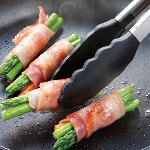 HelpCuisine 2er Profi Grillzange Grillbesteck Bratzange Salatzange Küchenzange aus hochwertigem Edelstahl und Lebensmittelqualität silikon antihaft, antirutsch Effekt und hitzebeständig mit intelligenten sicherungsclip, Allzweckzange (2er Set 22cm/27cm) - 4