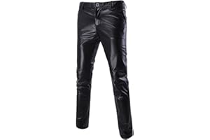 SLIKTAA Mens Casual Trousers Leather Metallic Shiny Gold Silver Golf Straight Nightclub Cosplay Trouser