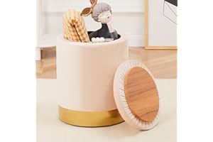 Mxfurhawa Velvet 23Qt Storage Ottoman Multipurpose Footrest Stool with Metal Base Modern Round Vanity Stool Chair Ottoman Foot Stools Support 300lbs Padded Seat for Living Room & Bedroom (Champagne)