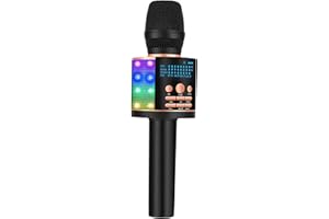 BONAOK Microphone Karaoke Adults, Upgraded Bluetooth Wireless Microphone Singing Recording, Kids Microphone Voice Changer, FM Bluetooth Mic Rechargeable, Compatible with Bluetooth Devices Rose Gold