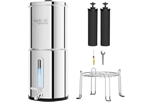 Purewell Filtre à Eau par Gravité 5,7L - Système de Filtration Familial avec Charbon Actif - Purificateur d'Eau pour Robinet et Eau de Pluie - Technologie Ultrafiltration - Grande Capacité