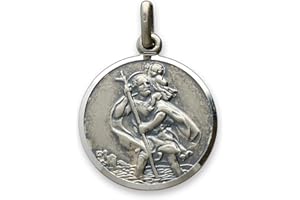 CHRISTOPHER JAMES OF LONDON Mens Large Antique Finish Sterling Silver Mens 24mm Round St Christopher Medal Pendant In Gift Box