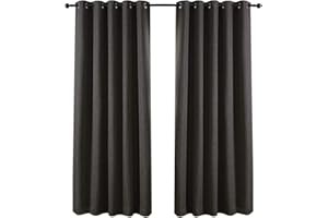 QINUO HOME Double Layer Linen Effect Machine Washable Fully Lined Energy Smart Solid Grommet Curtains Blackout Curtinas Para Sala for Baby Room New York,1 Pair, 46" W×54" L, Grey