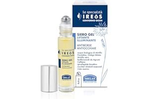 Helan, IREOS - Contorno de Ojos Ojeras Efecto Lifting, Contorno de Ojos y Bolsas Suero Desinflamante en Fórmula Gel con Roll On de Acero Frío - Producto Iluminador Anti-Edad, 10 ml