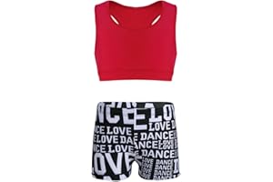 dPois Completi Sportivi Bambina Fitness Tuta da Ginnastica Artistica Canottiera Crop Top Estivo Pantaloncini Elastico Bikini Tuta Sportiva Yoga Corsa Palestra Tennis