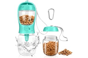 MYOWELL Tragbare Trinkflasche Hunde - 350ml Hundetrinkflasche für Unterwegs mit 100g Hundefutter Becher, für Große Kleine Hunde Leckdichte Wasserflasche (Blau)
