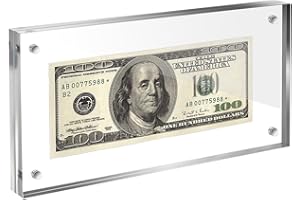 AHANDMAKER Marco de billetes de dólar acrílico autónomo para exhibición de monedas, marco de fotos de licencia comercial de doble cara, 7.9 x 3.9 pulgadas