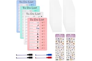 Jonuin To Do List Bambini, 4 Pezzi Lavagne per Liste di Cose da Fare con 20 Fogli Bianchi, 2 Adesivi e 4 Pennarelli per Lavagna Bianca, Staccabile To Do List Planner per Frigo Scrivania Casa Scuola