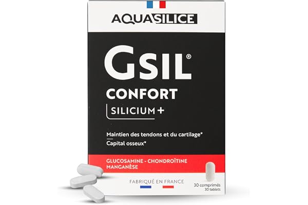GSIL - Comprimés Confort Articualire & Capital Osseux - Glucosamine, Chondroïtine, Silicium organique & Manganèse - 30 jours de cure - Fabriqué en France