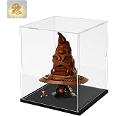 Acrylic Display Case for Lego 76429 43270 43238 10338 31152 21355 Glass Display Case Acrylic Box Transparent for Figures Collectibles Toy with Wood-Plastic Base & Light Black Interior 25 x 25 x 30