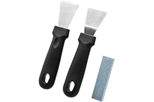 MABAHON 2Pcs Cleaning Scraper for Ovens Stoves Induction Hob Stainless Steel Multi-Kitchen Scraper with Plastic Handle (Straight Version + Bending Version)