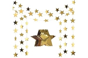 AATPUSS Pack of 5 Star Garland Gold, Paper Garland with Golden Reflective, Star Paper Garland Decoration, Hanging, Decoration for Wedding, Birthday, Christmas, Festival, Party (Gold)