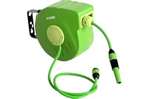 Outsunny Carrete para Manguera Enrollable, Carro de Manguera de Jardín, Portamanguera 10m Roll-up Automático Giratorio 180° con Pistola de Pulverización Gran Alcance Base de Pared para Terraza, Verde