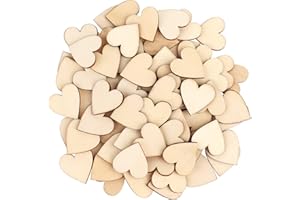Giantree Lot de 100 cœurs en bois de 3 cm à écrire, décoration en forme de cœur bricolage, artisanat bois non traité non peints pour décoration de table mariage anniversaire Noël