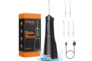 ENPULY Irygator do jamy ustnej, zwycięzca testu 2023, 400 ml, bezprzewodowy irygator do jamy ustnej, 5 trybów i 5 dysz, aparat dentystyczny, urządzenie do czyszczenia przestrzeni międzyzębowej, do