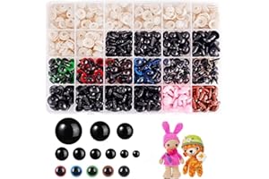JEARUTC 756pcs Plastic Safety Eyes and Noses - (Ø 6~14mm) Crochet Animals Chromatic Plastic Button Eyes for Sewing with Washers for Doll, Plush Toy, Teddy Eyes